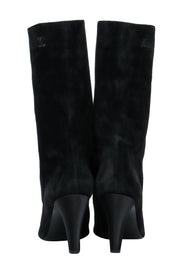 Current Boutique-Chanel - Cap Toe Mid-Calf Black Suede Boots w/ Embroidery Sz 8
