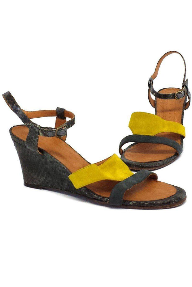 Current Boutique-Chie Mihara - Finde Suede & Leather Colorblock Wedge Sandals Sz 9