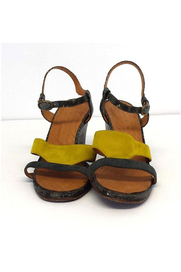 Current Boutique-Chie Mihara - Finde Suede & Leather Colorblock Wedge Sandals Sz 9