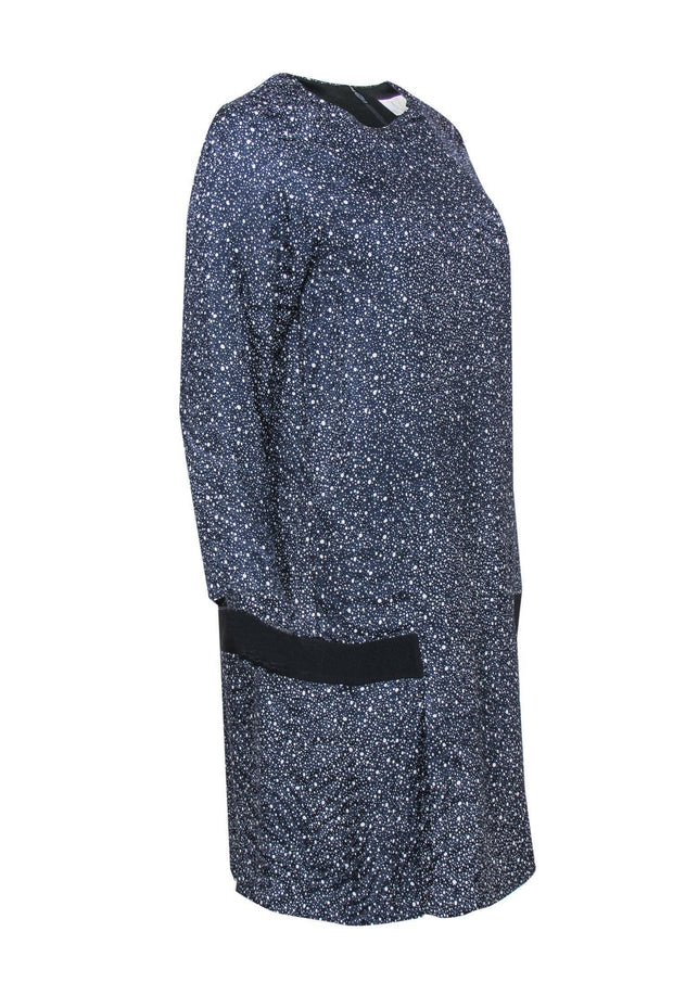 Current Boutique-Chloe - Navy Blue & Grey Speckled Pattern Silk Shift Dress Sz 10