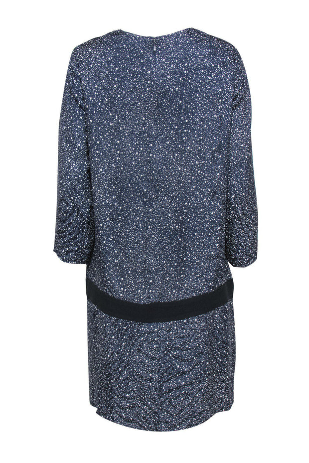 Current Boutique-Chloe - Navy Blue & Grey Speckled Pattern Silk Shift Dress Sz 10