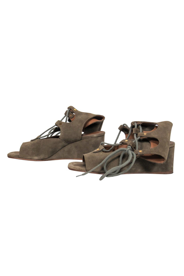 Current Boutique-Chloe - Olive Suede Lace-Up Wedge Sandals Sz 7