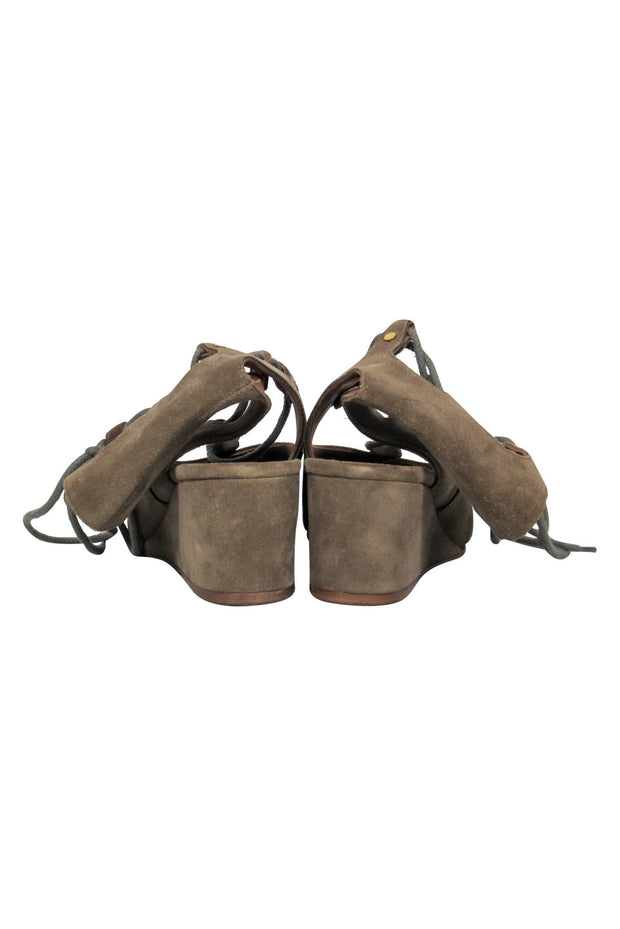 Current Boutique-Chloe - Olive Suede Lace-Up Wedge Sandals Sz 7