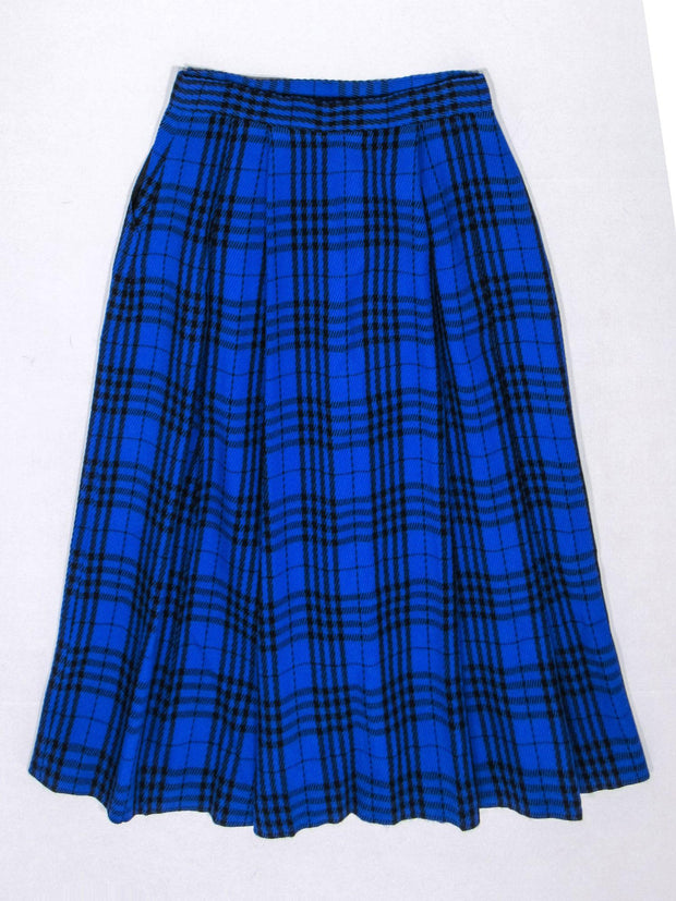 Current Boutique-Christian Dior - Vintage Royal Blue & Black Wool Maxi Skirt w/ Pleats Sz 12