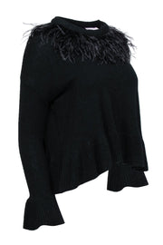 Current Boutique-Cinq a Sept - Black Wool Blend Ribbed Knit Sweater w/ Feathers Sz XS