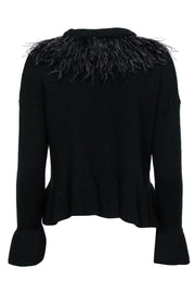 Current Boutique-Cinq a Sept - Black Wool Blend Ribbed Knit Sweater w/ Feathers Sz XS