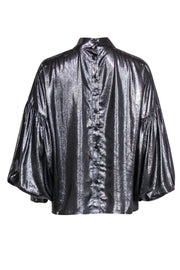 Current Boutique-Closed - Silver Balloon Sleeve Mock Neck Blouse Sz M
