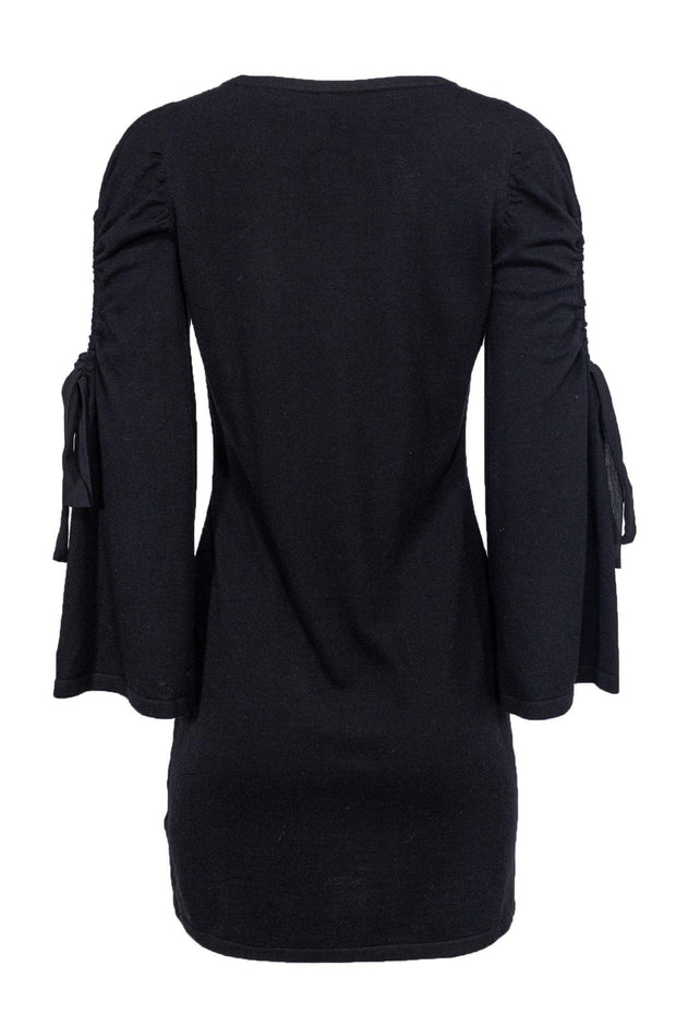 Current Boutique-Club Monaco - Black Knit Bodycon w/ Ribbon Cutout Sleeves Sz S
