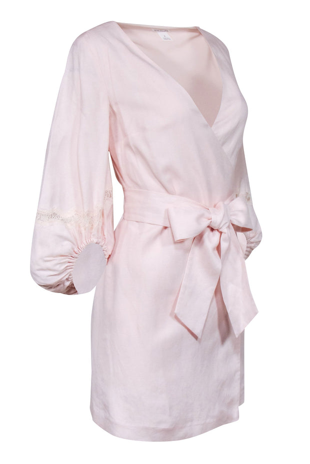 Current Boutique-Club Monaco - Blush Pink Linen Blend Crop Sleeve Wrap Dress Sz 0