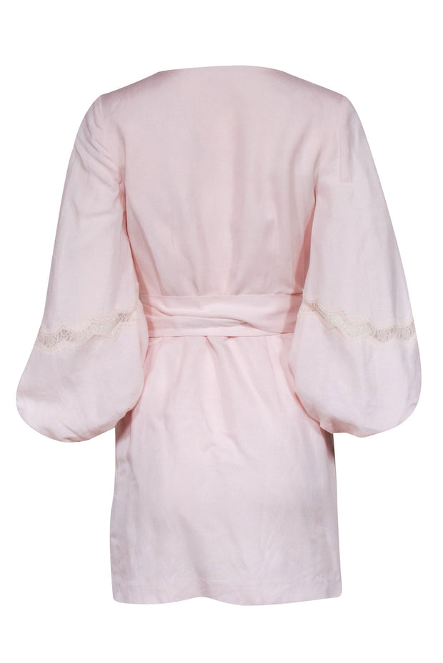 Current Boutique-Club Monaco - Blush Pink Linen Blend Crop Sleeve Wrap Dress Sz 0
