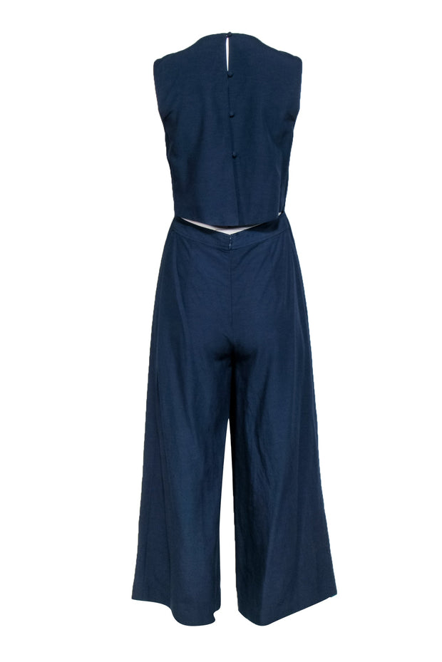 Current Boutique-Club Monaco - Navy Sleeveless Cut Out Back Jumpsuit Sz 2