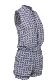 Current Boutique-Club Monaco - White, Blue & Blush Bohemian Print Half Button-Up Sleeveless Romper Sz 0