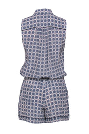 Current Boutique-Club Monaco - White, Blue & Blush Bohemian Print Half Button-Up Sleeveless Romper Sz 0