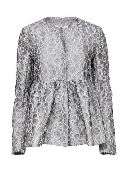 Current Boutique-CO - Silver Peplum Jacket w/ Textured Circle Design Sz L