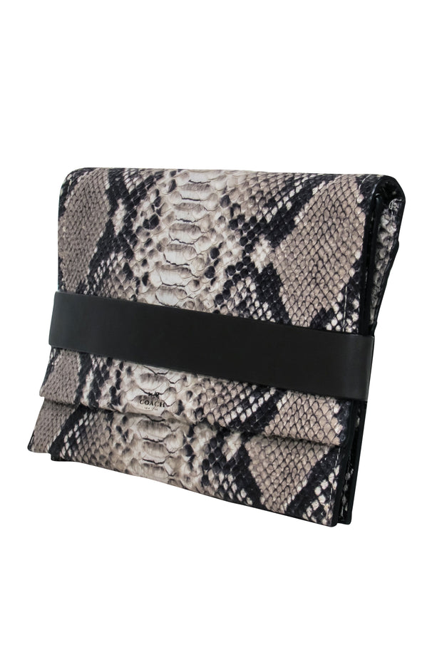 Current Boutique-Coach - Black & Tan Snakeskin Foldover Clutch