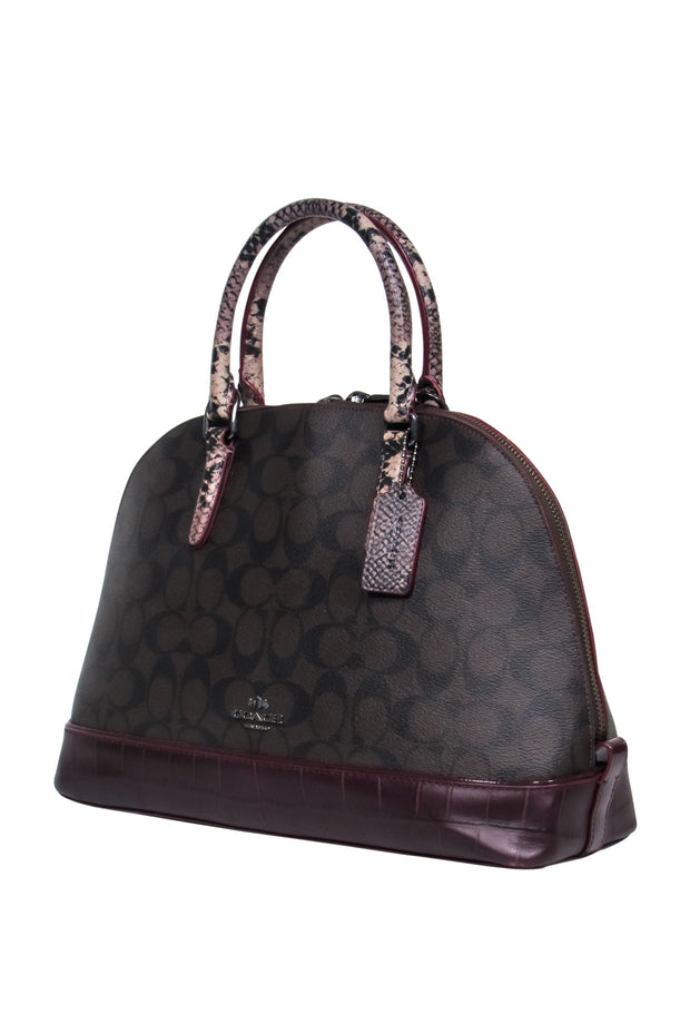 Current Boutique-Coach - Maroon & Brown Bowler Bag w/ Snake Print Handles