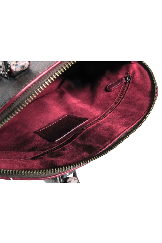 Current Boutique-Coach - Maroon & Brown Bowler Bag w/ Snake Print Handles