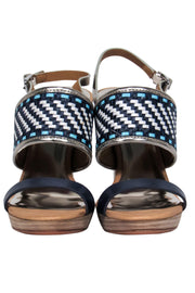 Current Boutique-Coach - Navy & White Woven Strap Slingback Sandals Sz 6.5