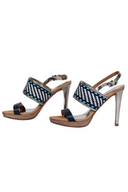 Current Boutique-Coach - Navy & White Woven Strap Slingback Sandals Sz 6.5