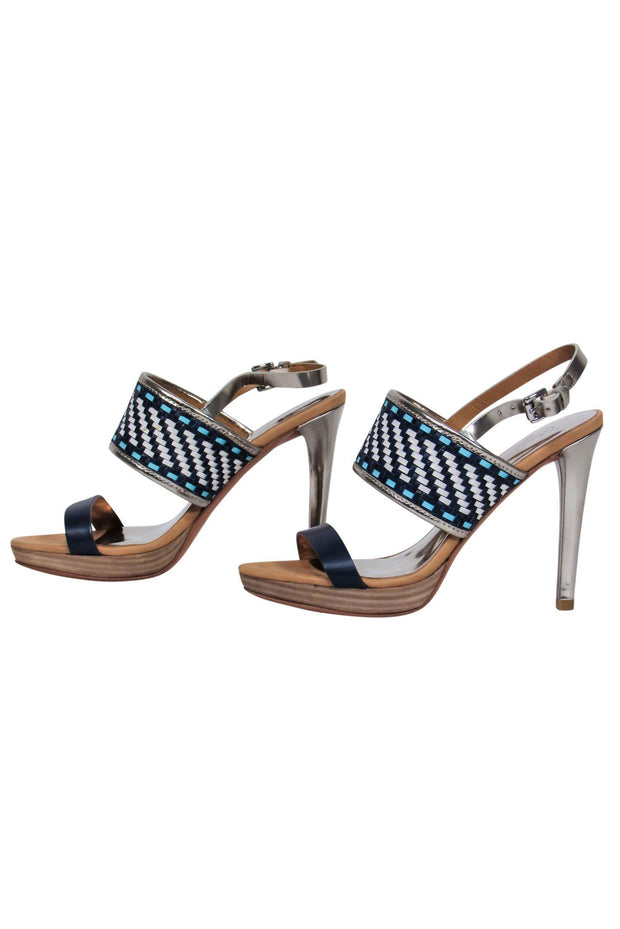 Current Boutique-Coach - Navy & White Woven Strap Slingback Sandals Sz 6.5