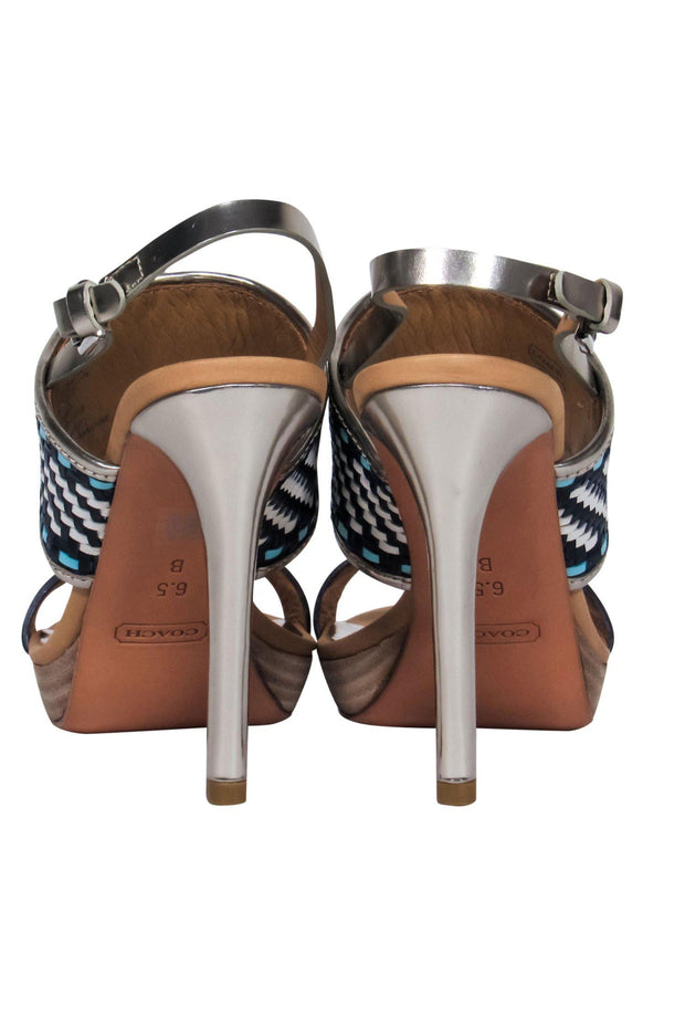 Current Boutique-Coach - Navy & White Woven Strap Slingback Sandals Sz 6.5