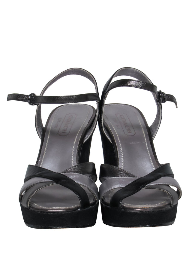 Current Boutique-Coach - Black Strappy "CeCe" Wedge Heels Sz 6