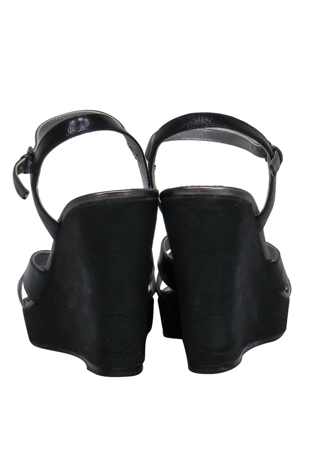 Current Boutique-Coach - Black Strappy "CeCe" Wedge Heels Sz 6