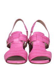 Current Boutique-Cole Hann - Light Pink Embossed Leather Croc Block Heel Sandals w/ Ankle Strap Sz 8.5
