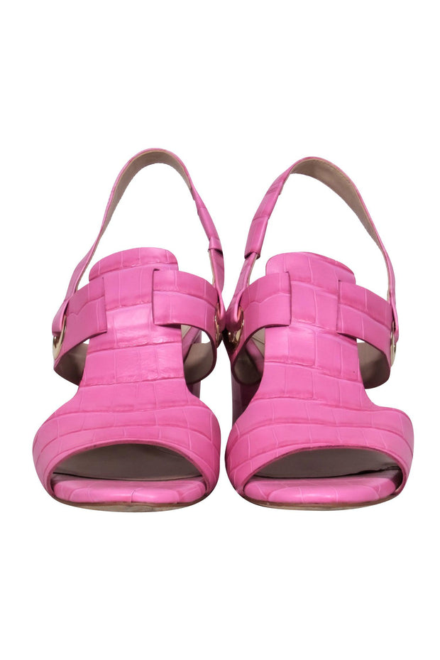 Current Boutique-Cole Hann - Light Pink Embossed Leather Croc Block Heel Sandals w/ Ankle Strap Sz 8.5