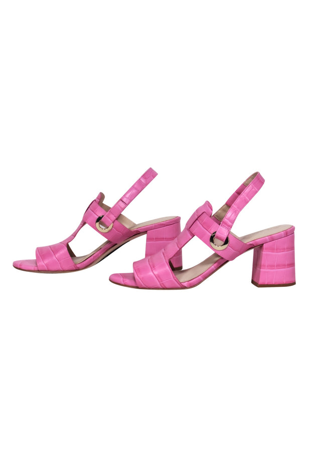 Current Boutique-Cole Hann - Light Pink Embossed Leather Croc Block Heel Sandals w/ Ankle Strap Sz 8.5