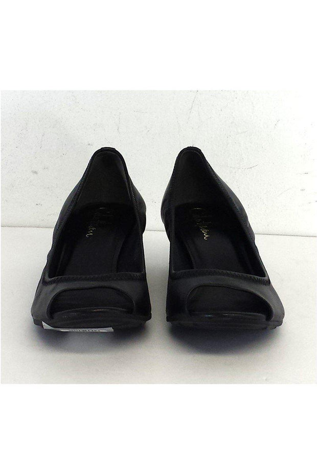 Current Boutique-Cole Haan - Black Leather Air Taili Peep Toe Wedges Sz 6.5