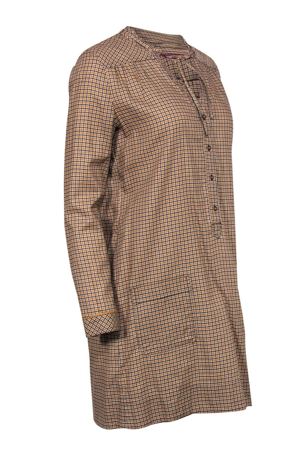 Current Boutique-Comptoir des Cotonniers - Tan Plaid Button-Up Shift Dress Sz 10
