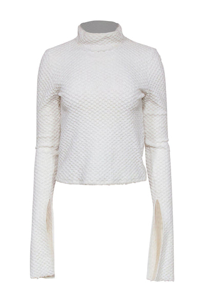 Current Boutique-Coperni - White Textured Knit Mock Neck Sweater w/ Extra Long Sleeves Sz 4