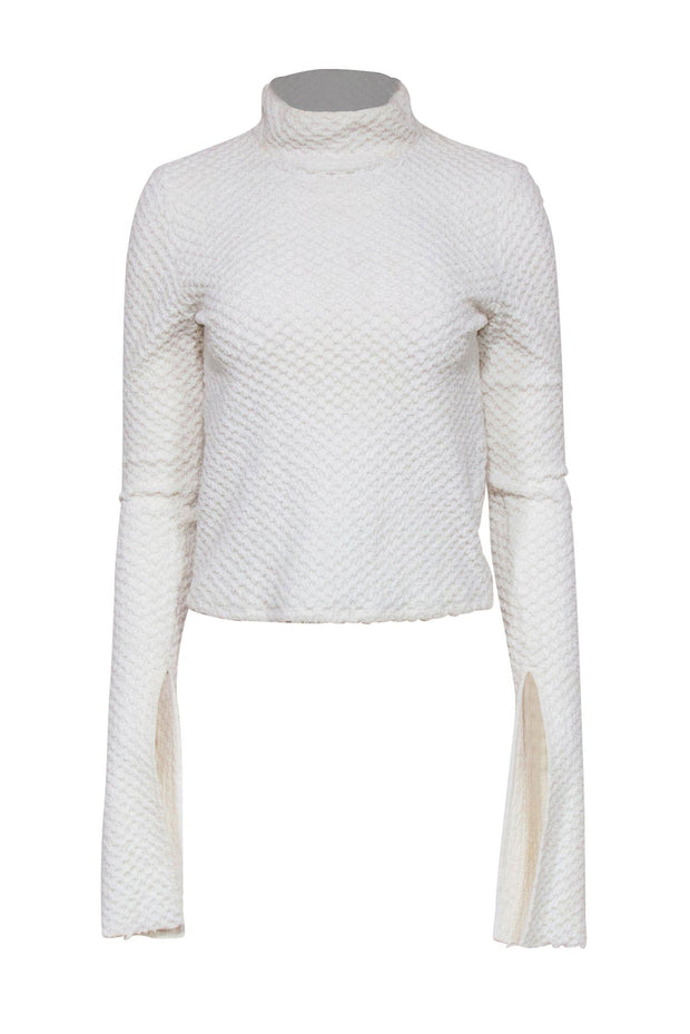 Current Boutique-Coperni - White Textured Knit Mock Neck Sweater w/ Extra Long Sleeves Sz 4