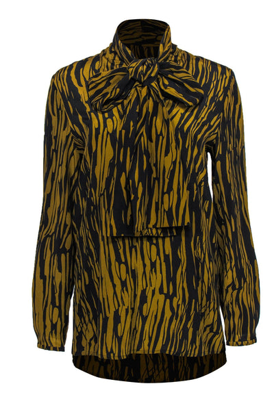 Current Boutique-COS - Black & Brown Abstract Striped Silk Blouse Sz 4