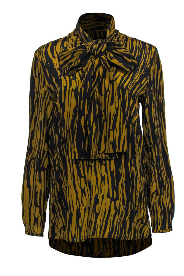 Current Boutique-COS - Black & Brown Abstract Striped Silk Blouse Sz 4