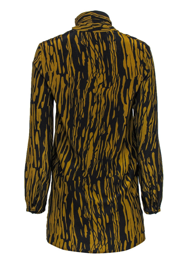 Current Boutique-COS - Black & Brown Abstract Striped Silk Blouse Sz 4
