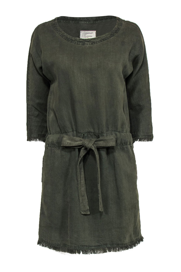 Current Boutique-Current/Elliott - Olive Twill Linen Blend Tie Waist Dress w/ Fringe Sz 0