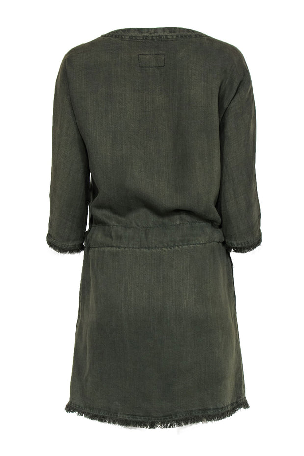 Current Boutique-Current/Elliott - Olive Twill Linen Blend Tie Waist Dress w/ Fringe Sz 0