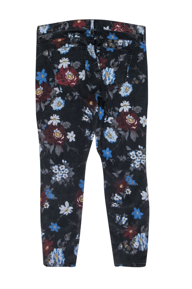 Current Boutique-Current/Elliott - Black Floral Printed Denim Skinny Jeans Sz 6