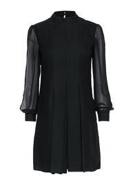 Current Boutique-Cynthia Steffe - Black Mesh Sleeved Mini Dress w/ Pleats Sz 2