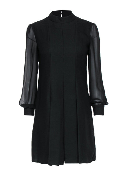 Current Boutique-Cynthia Steffe - Black Mesh Sleeved Mini Dress w/ Pleats Sz 2