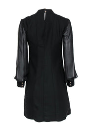 Current Boutique-Cynthia Steffe - Black Mesh Sleeved Mini Dress w/ Pleats Sz 2