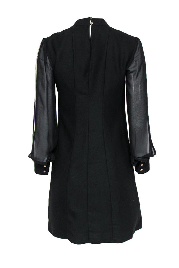 Current Boutique-Cynthia Steffe - Black Mesh Sleeved Mini Dress w/ Pleats Sz 2