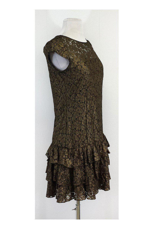 Current Boutique-Cynthia Steffe - Gold & Black Lace Cap Sleeve Dress Sz 2