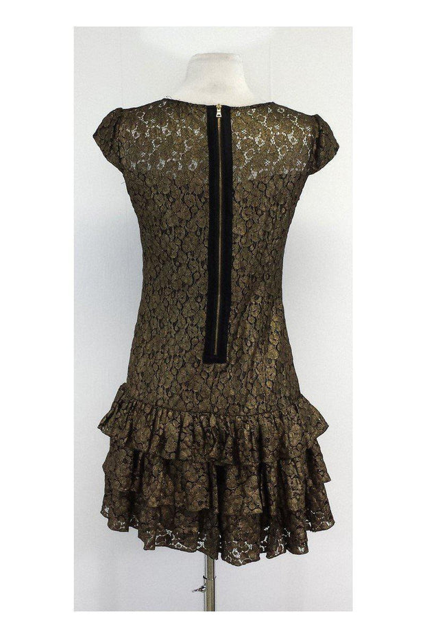Current Boutique-Cynthia Steffe - Gold & Black Lace Cap Sleeve Dress Sz 2