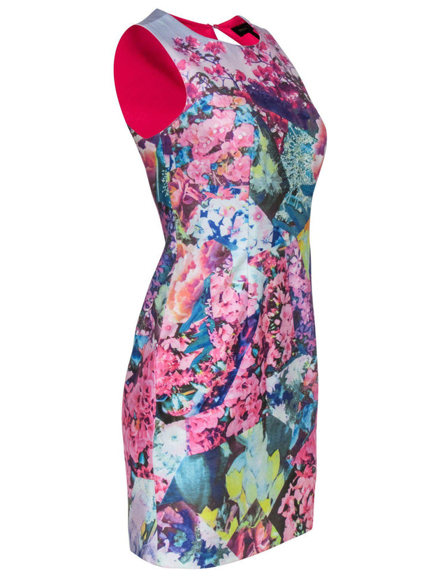 Current Boutique-Cynthia Steffe - Pink & Multicolored Floral Print Sleeveless Sheath Dress Sz 2