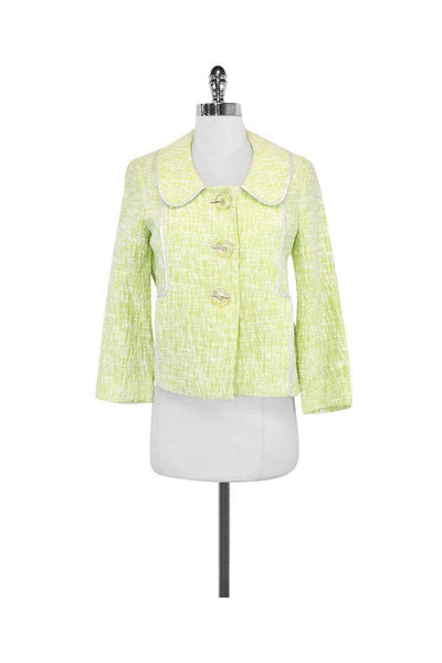 Current Boutique-Cynthia Steffe - Lime Textured Cotton Jacket w/ Silver Trim Sz M