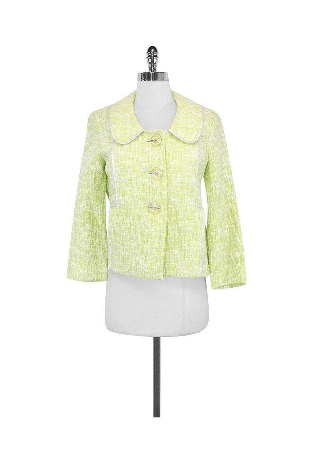 Current Boutique-Cynthia Steffe - Lime Textured Cotton Jacket w/ Silver Trim Sz M