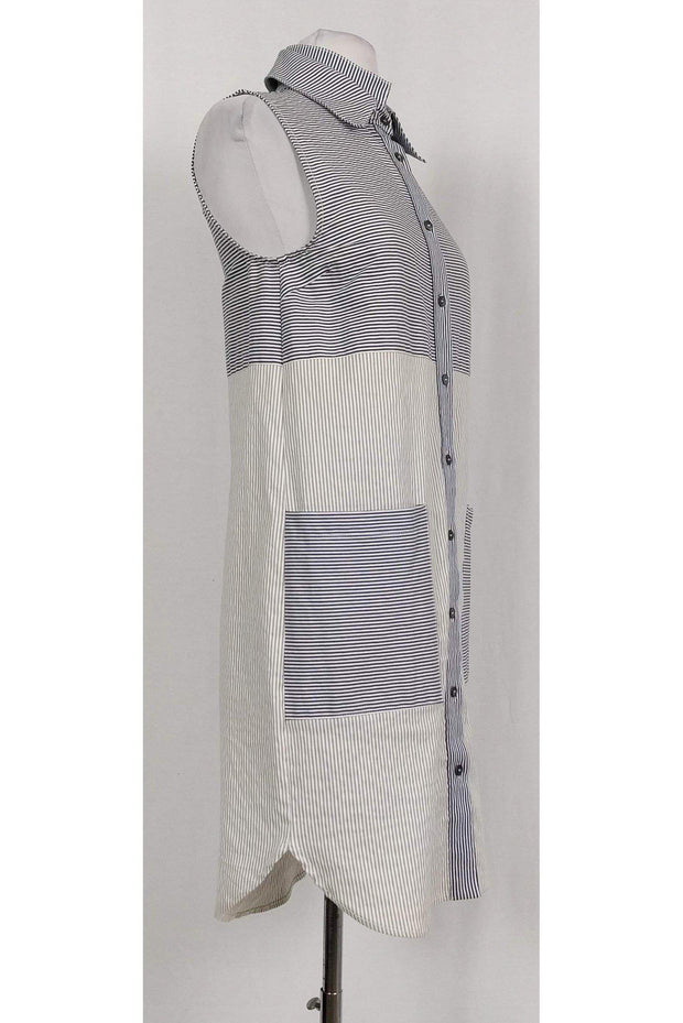 Current Boutique-Derek Lam - Navy & Beige Striped Shirt Dress Sz 2